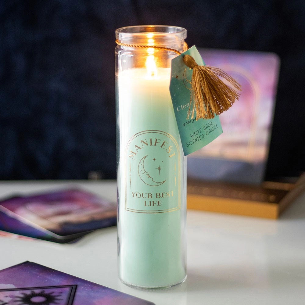 Candela al profumo di Salvia Bianca con cristalli di Quarzo Ialino