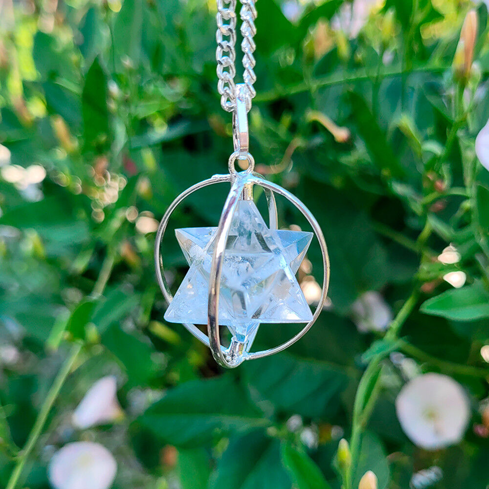 Pendente Merkaba in Cristallo di Rocca con sfera in metallo