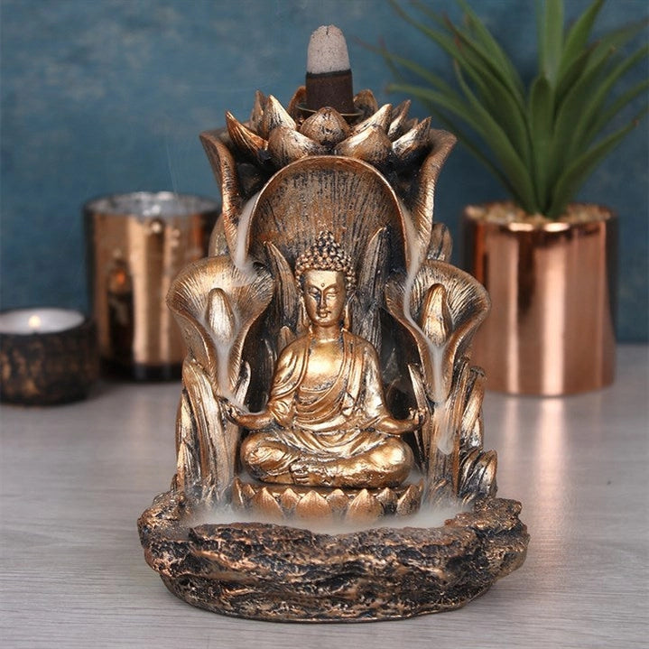 Bruciatore per incenso Buddha in bronzo a flusso inverso