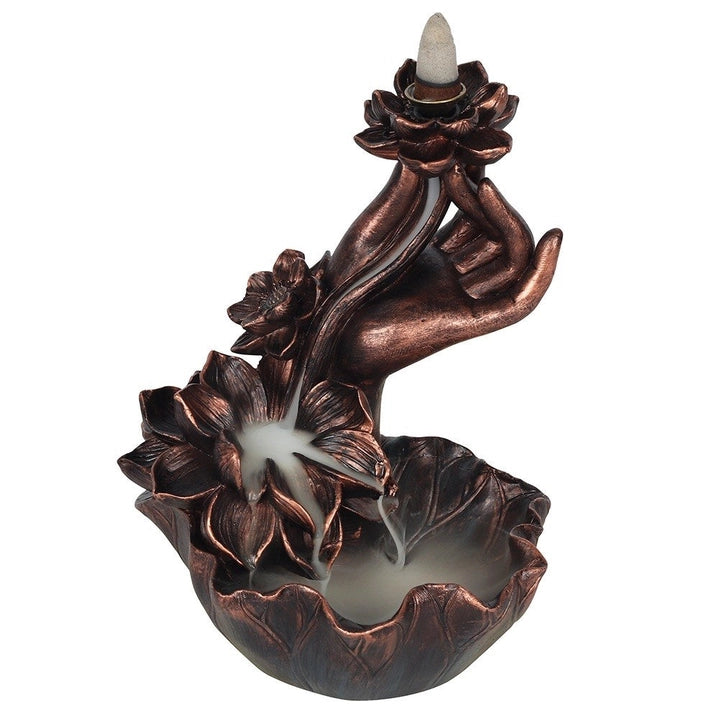 Bruciatore di incenso mano elegante con fiori effetto bronzo