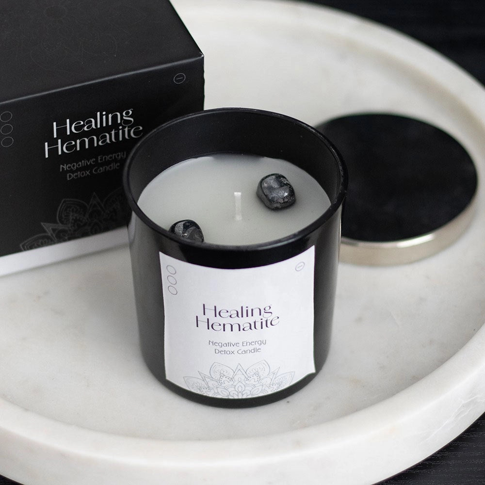 Candela detox curativa con ematite per energia positiva