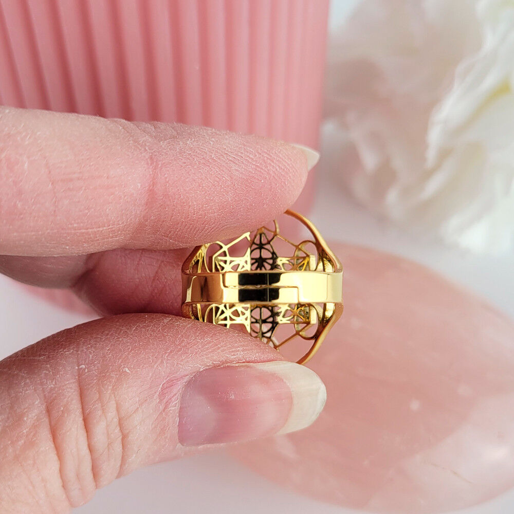 Anello Metatron Regolabile in acciaio inossidabile o placcato oro 18K
