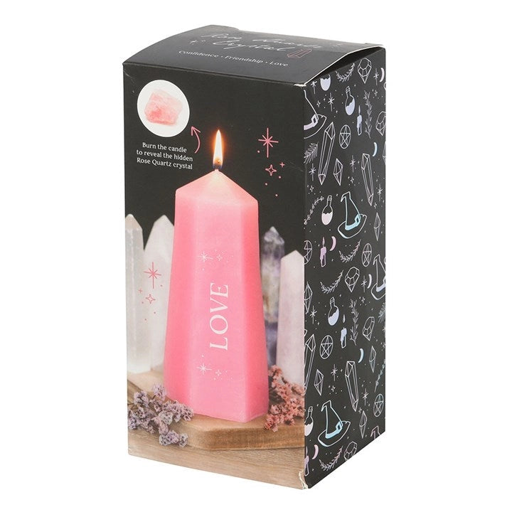 Candela per favorire la Fiducia Interiore con cristallo di Quarzo Rosa grezzo