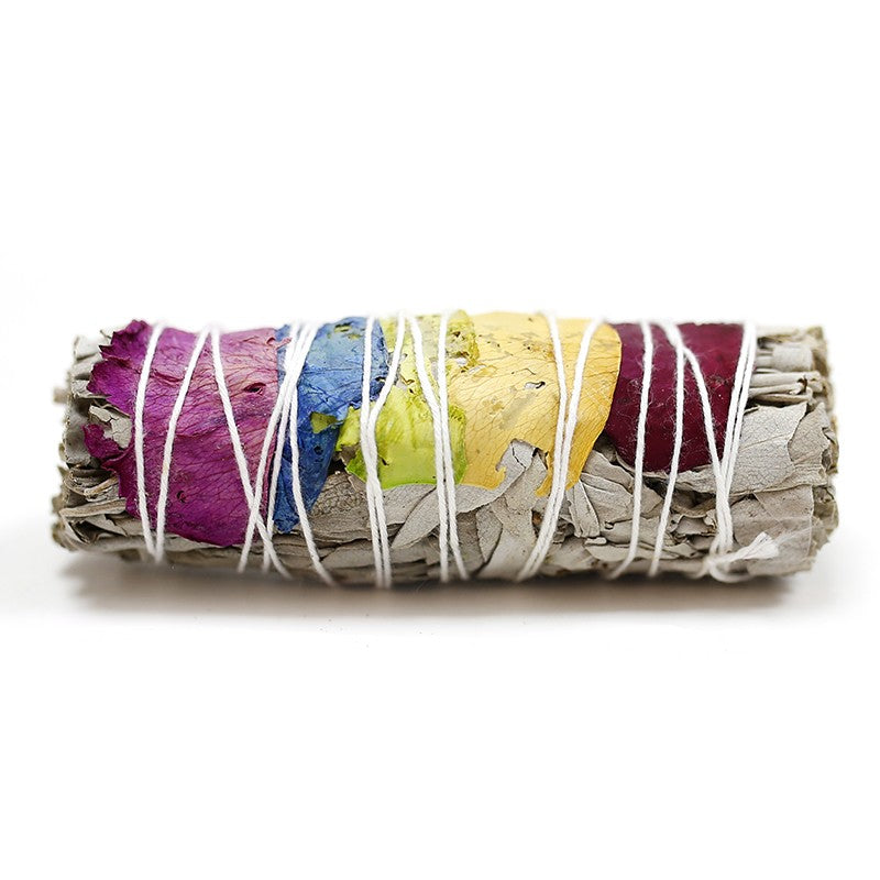 Smudge Stick di Salvia Bianca e Petali dei 7 Chakra