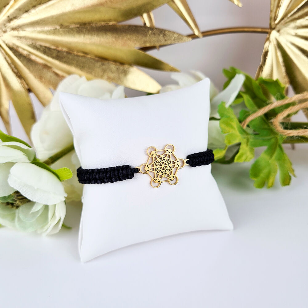 Bracciale Cubo di Metatron in Macramè placcato oro 18K