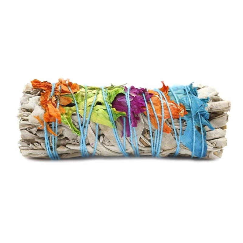 Smudge Stick di Salvia Bianca e Fiori dei 7 Chakra