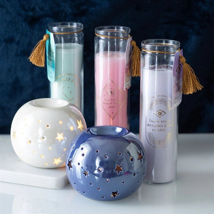 Candela al profumo di Rosa Mistica con cristalli di Quarzo Rosa