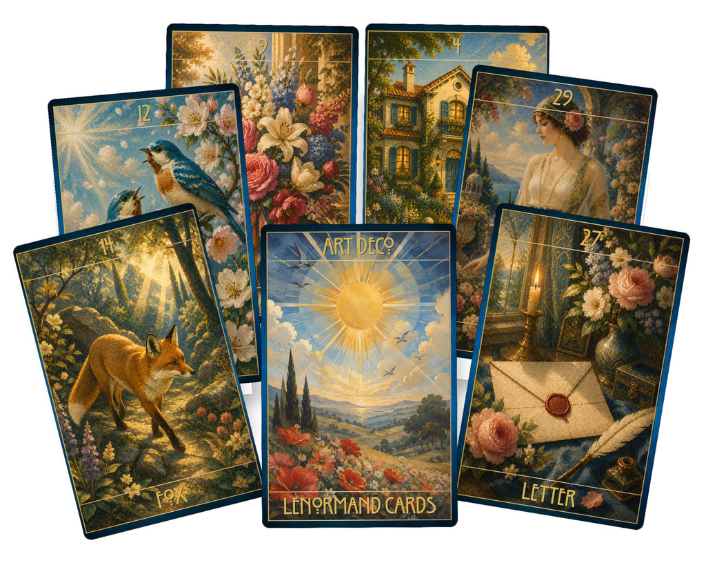 Carte oracolo Lenormand in stile Art Déco – 36 carte con guida tramite QR