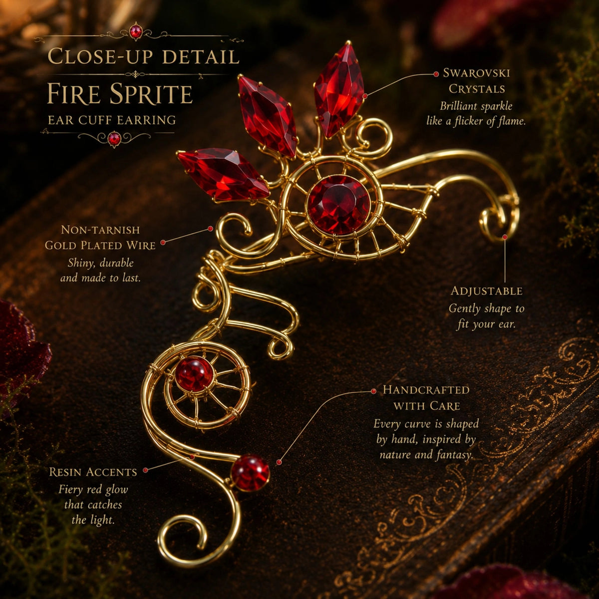 Elegante Ear Cuff Folletto di Fuoco