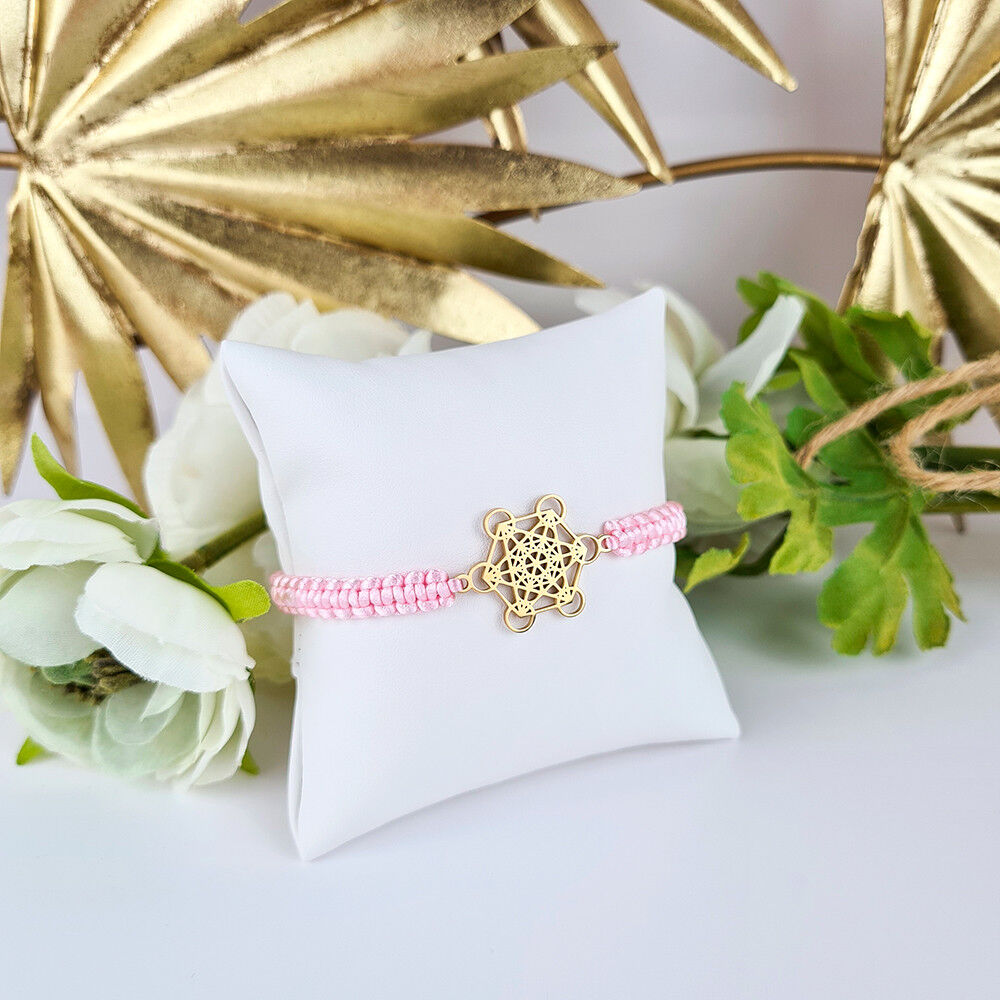 Bracciale Cubo di Metatron in Macramè placcato oro 18K