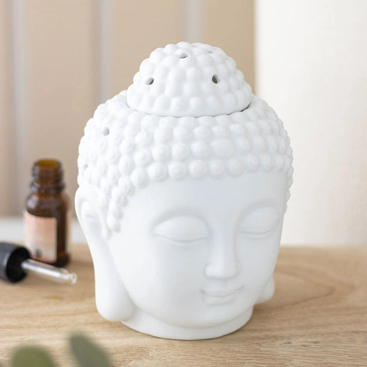 Bruciatore per olio con testa di Buddha bianca