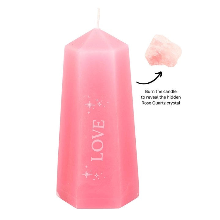 Candela per favorire la Fiducia Interiore con cristallo di Quarzo Rosa grezzo