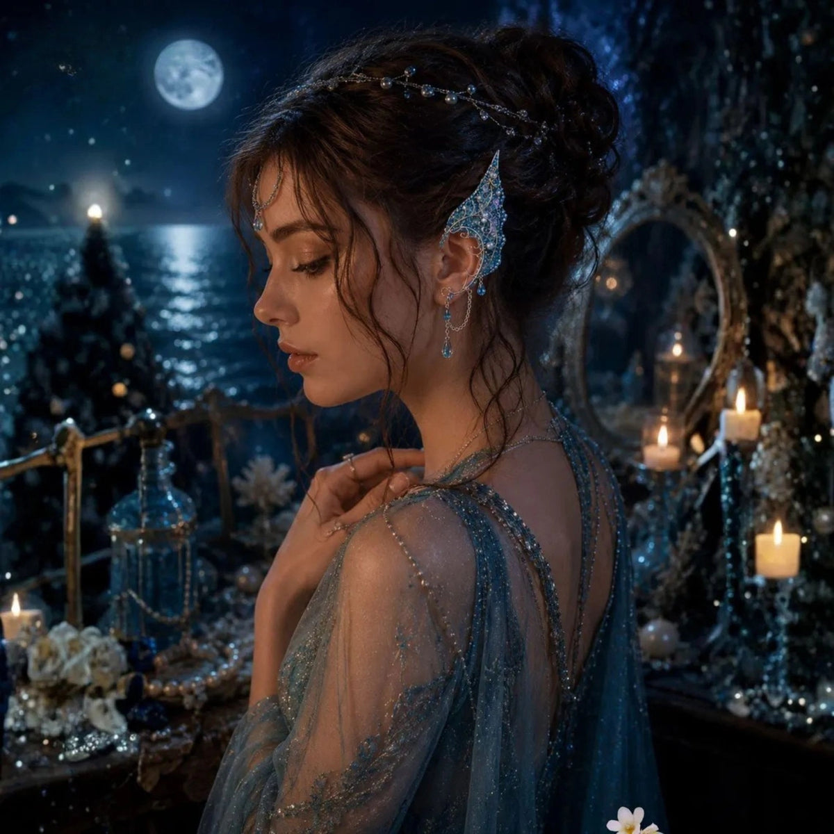Eleganti Ear Cuff a forma di ali di fata e sirena, con fili argentati e perle
