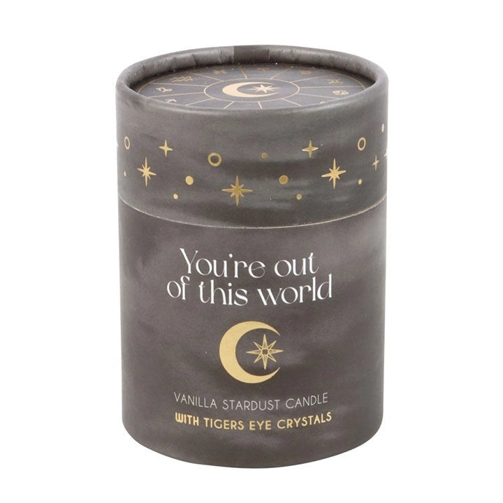 Candela al profumo di Vaniglia Stardust con scaglie di cristallo di Occhio di Tigre