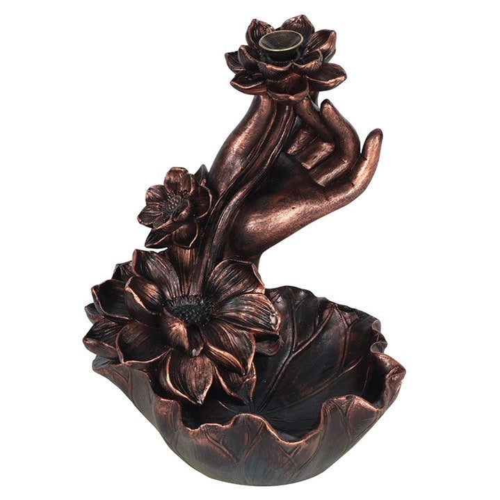 Bruciatore di incenso mano elegante con fiori effetto bronzo