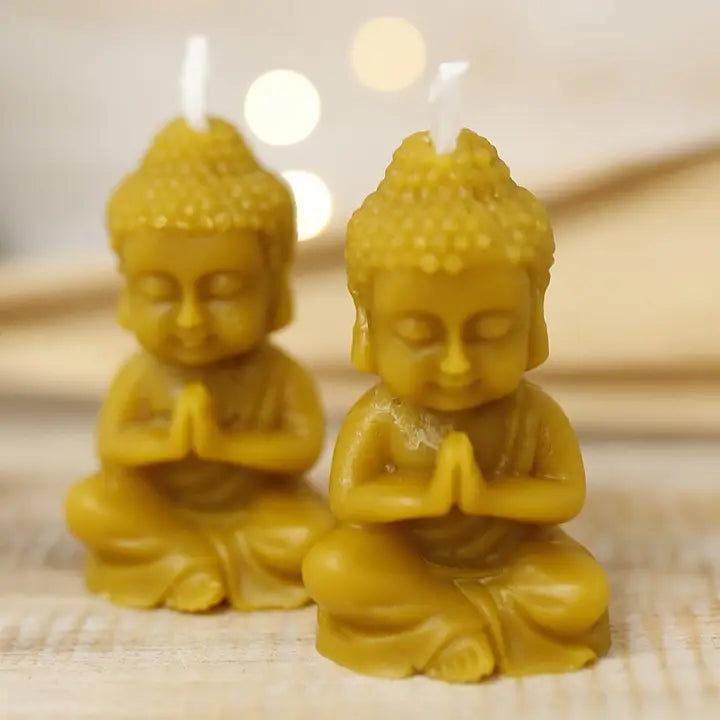 2 Candele di Cera d'Api Vergine - Buddha in Meditazione
