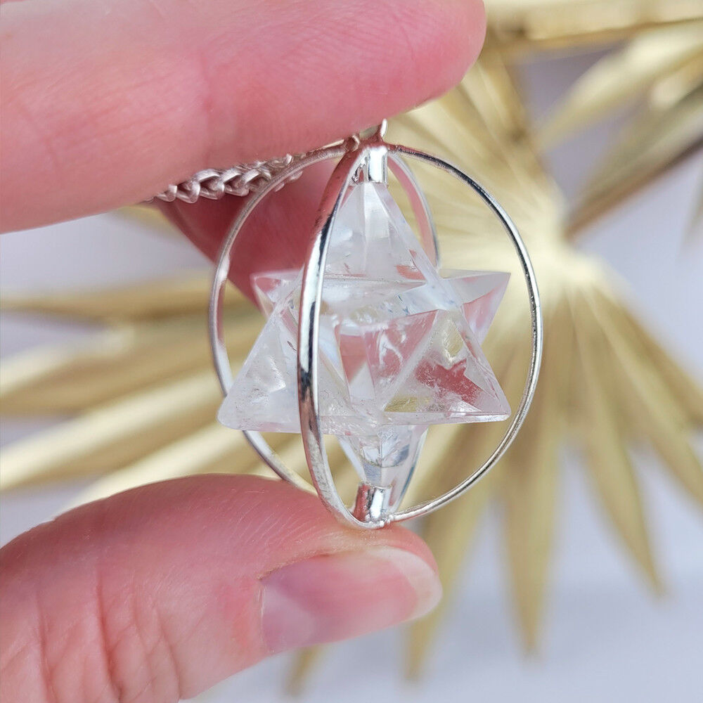 Pendente Merkaba in Cristallo di Rocca con sfera in metallo
