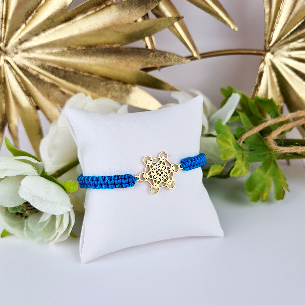 Bracciale Cubo di Metatron in Macramè placcato oro 18K