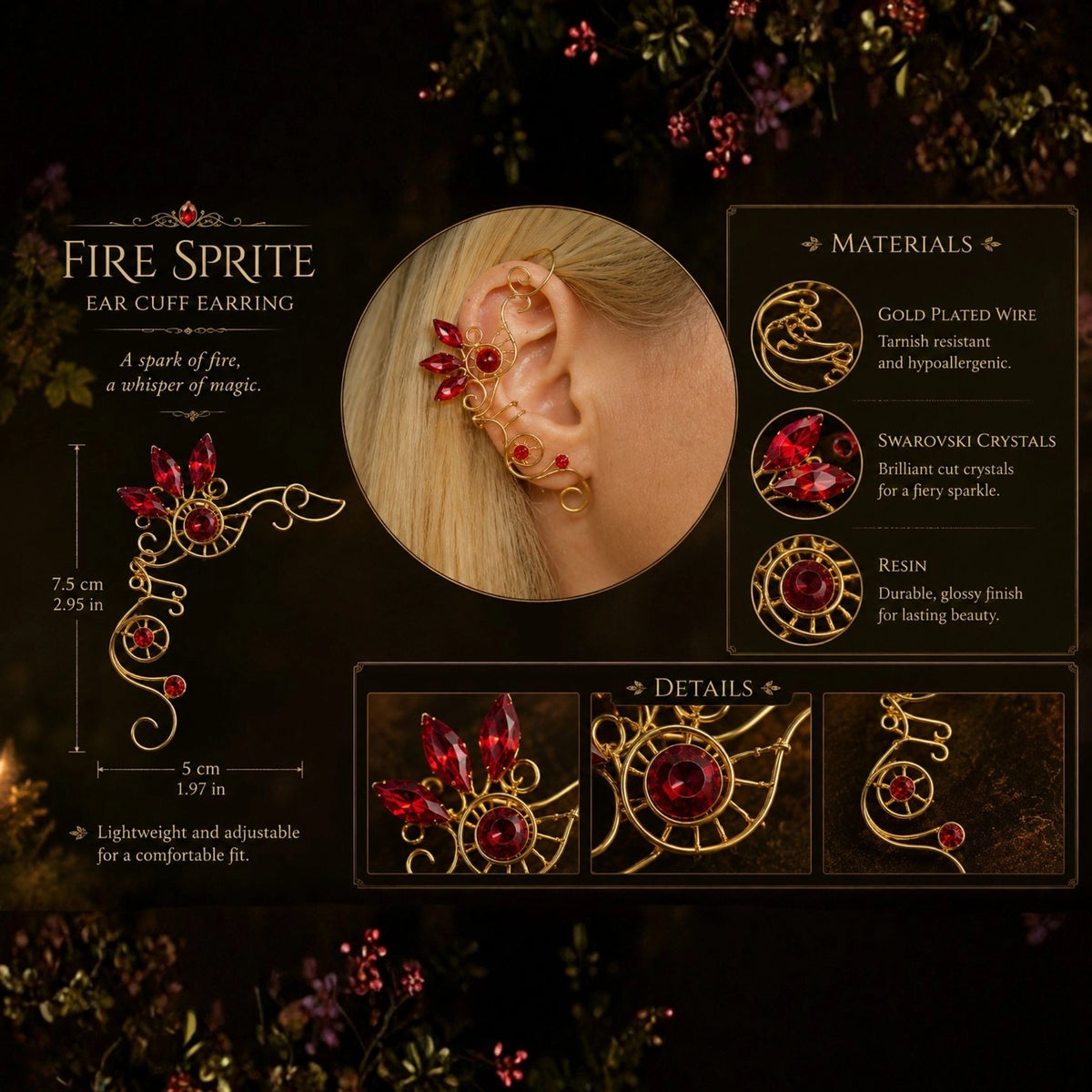Elegante Ear Cuff Folletto di Fuoco