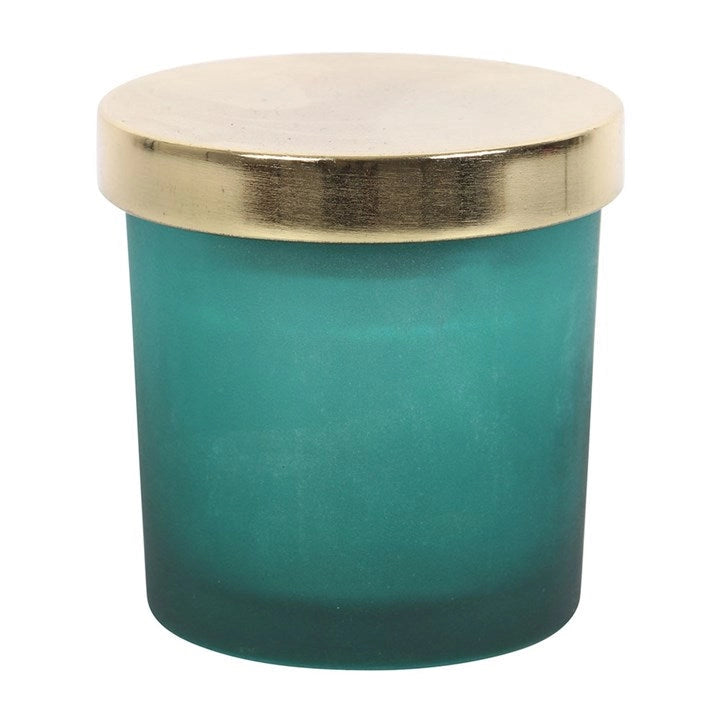 Candela per il Chakra del Cuore profumata alla Menta con chips di cristallo di Avventurina Verde