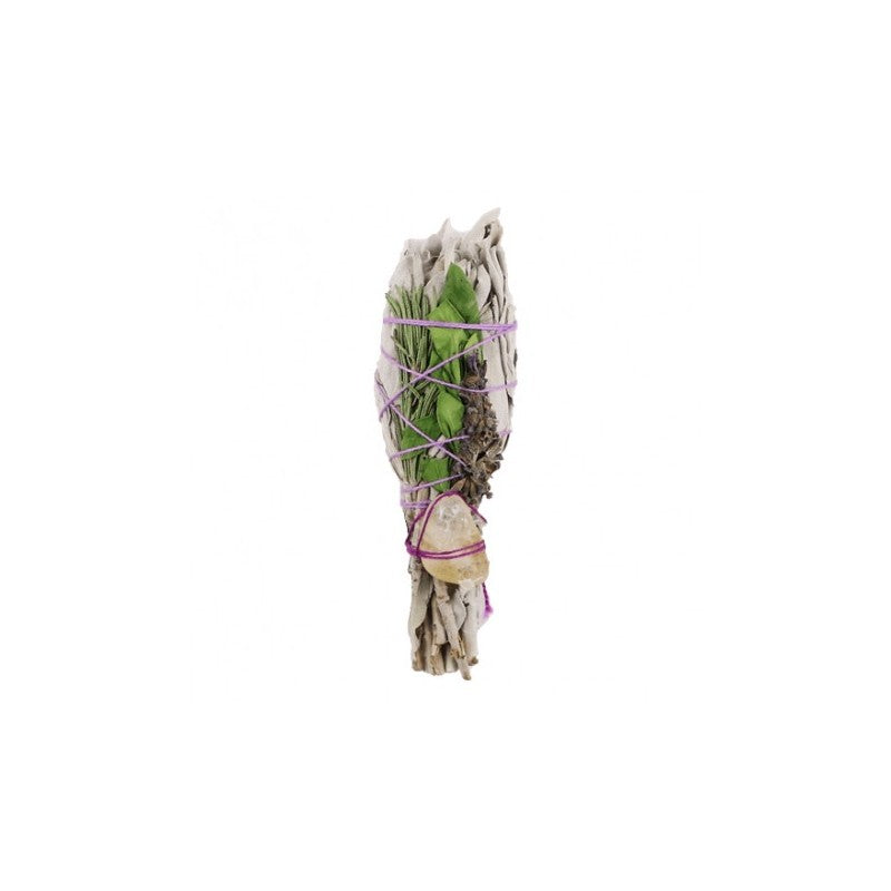 Smudge Stick di Salvia Bianca con Cristallo di Quarzo Citrino